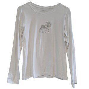 Gear for Sports Women's Alaska Moose Bedazzled Top, Large, White, 100% Cotton